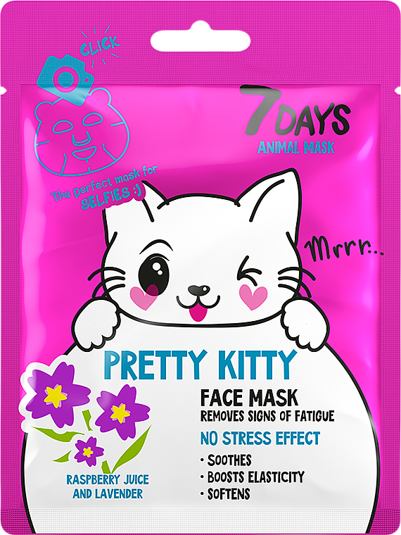 Beruhigende Gesichtsmaske mit Himbeere und Lavendel - 7 Days Animal Pretty Kitty — Bild N1