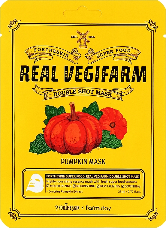 GESCHENK! Gesichtsmaske mit Kürbisextrakt - Fortheskin Super Food Real Vegifarm Double Shot Mask Pumpkin — Bild N1