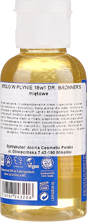 18in1 Flüssigseife mit Pfefferminze für Körper und Hände - Dr. Bronner’s 18-in-1 Pure Castile Soap Peppermint — Bild N2