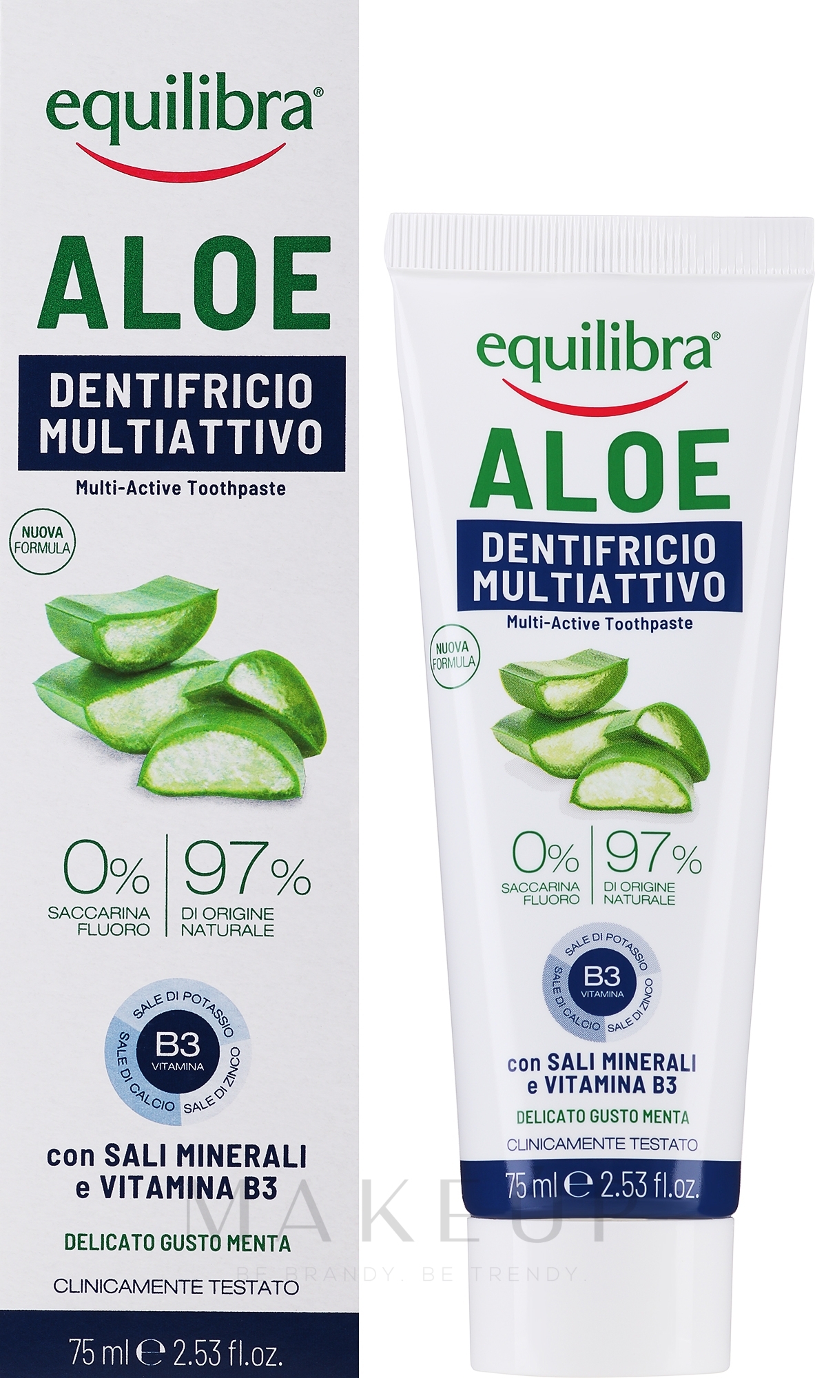 Fluoridfreie Zahnpasta mit Aloe vera - Equilibra Aloe Triple Action Toothpaste — Bild 75 ml