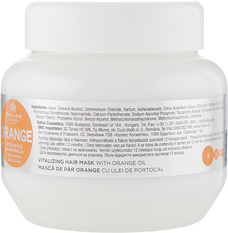 Vitalisierende Haarmaske mit Orangenöl - Kallos Cosmetics KJMN Orange Vitalizing Hair Mask With Orange Oil — Bild N2