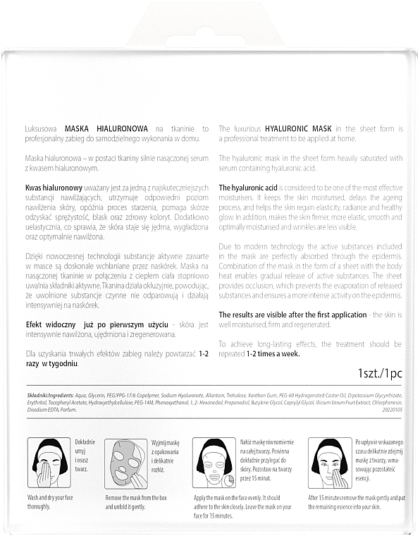 Feuchtigkeitsspendende Anti-Falten Tuchmaske für das Gesicht mit Hyaluronsäure - L'biotica Home Spa Hyaluronic Mask — Bild N2