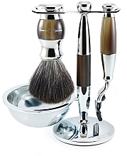 Düfte, Parfümerie und Kosmetik Set - Edwin Jagger Imitation Horn & Chrome 4 Piece Mach3 Set Black Synthetic