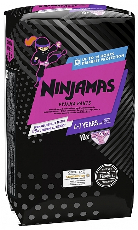 Pull Ups Windeln Ninjamas Pyjama Girl Pants, 4-7 Jahre (17-30 kg) 10 St. - Pampers — Bild N1