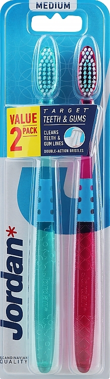 Zahnbürste mittel rosa und grün 2 St. - Jordan Target Teeth Toothbrush  — Bild N1