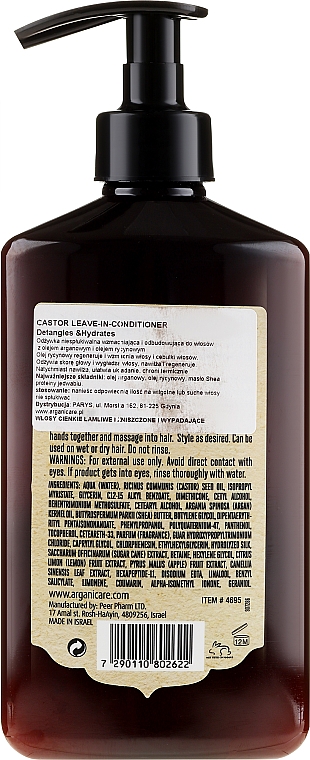 Pflegender Conditioner zum Haarwachstum mit Rizinusöl ohne Ausspülen - Arganicare Castor Oil Leave-in Conditioner — Bild N2