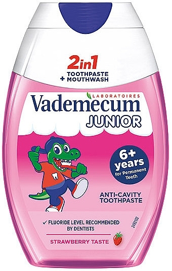 2in1 Kinderzahnpasta und Mundspülung 6+ Jahre mit Erdbeergeschmack - Vademecum Junior 2in1 Toothpaste + Mouthwash — Bild N2