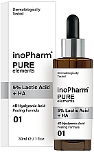 Gesichtspeeling mit 5% Milchsäure und Hyaluronsäure - InoPharm Pure Elements 5% Lactic Acid + HA Peeling — Bild N1