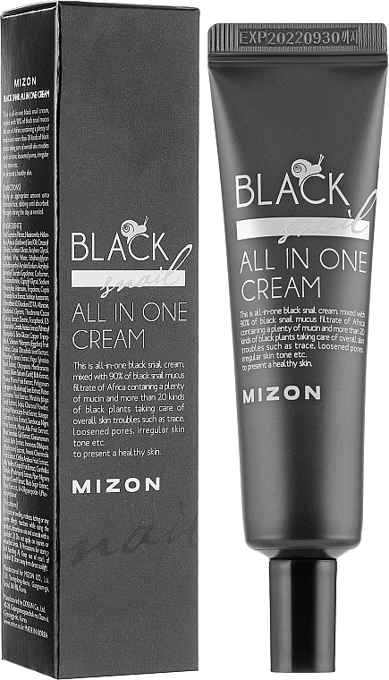 Feuchtigkeitsspendende, reparierende und porenverfeinernde Gesichtscreme mit schwarzem Schneckenfiltrat - Mizon Black Snail All In One Cream (Tube) — Bild N1