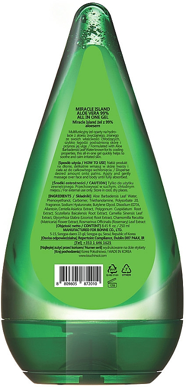Feuchtigkeitsgel für Gesicht und Körper mit 99% Aloe Vera - Miracle Island Aloevera 99% All In One Gel — Bild N2