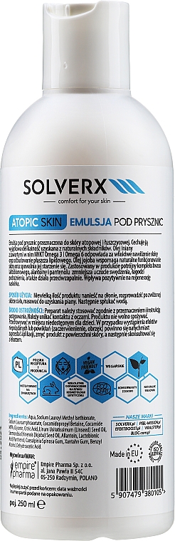 Duschemulsion mit Lactobionsäure für atopische Haut - Solverx Atopic Skin Shower Emulsion — Bild N2