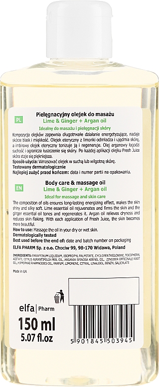 Massageöl mit Limette, Ingwer und Arganöl - Fresh Juice Energy Lime&Ginger+Argan Oil — Bild N2