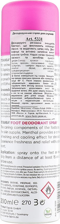 Pflegendes und erfrischendes Fußdeospray - Titania Foot Care Spray — Bild N2