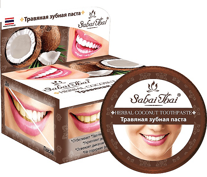 Fluoridfreie natürliche und aufhellende Zahnpasta mit Kokosöl - Sabai Thai Herbal Coconut Toothpaste