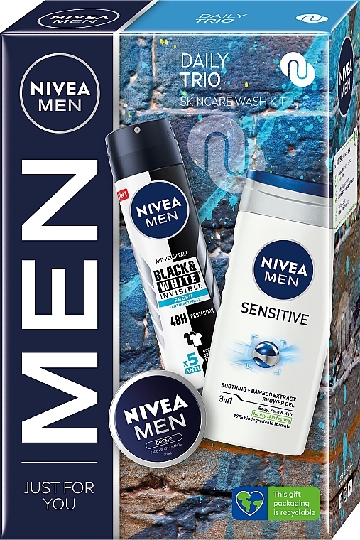 Körperpflegeset - Nivea Men Daily Trio Set (Duschgel 250ml + Deospray 150ml + Körpercreme 30ml) — Bild N1