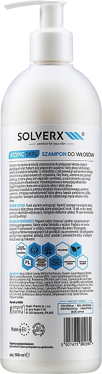 Shampoo mit Panthenol, Allantoin und Milchsäure für atopische Haut - Solverx Atopic Skin Shampoo — Bild N4