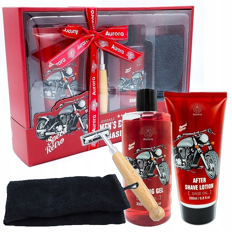 Rasierset - Aurora Men Speed Retro Set (Duschgel 300ml + After Shave Lotion 200ml + Rasierer 1St. + Tuch 1St.) — Bild N1