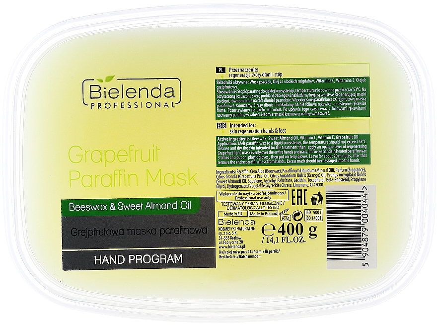 Paraffinmaske für Hände, Gesicht und Dekolleté mit Grapefruit, Bienenwachs und Mandelöl - Bielenda Professional Grapefruit Paraffin Mask Beeswax & Almond Oil — Bild N1