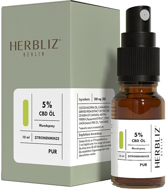 Mundspray Zitronenminze 5% - Herbliz CBD Oil Mouth Spray 5% Lemon Mint — Bild N2