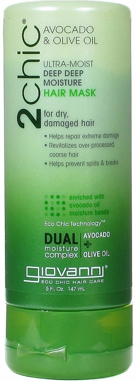 Feuchtigkeitsspendende Haarmaske - Giovanni 2chic Ultra-Moist Deep Deep Moisture Hair Mask Avocado & Olive Oil
