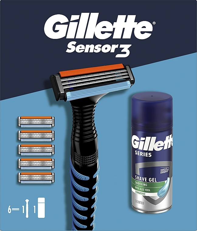 Rasierpflegeset - Gillette Sensor 3 (Rasierer 1 St. + Rasiergel 75ml + Ersatzklingen 5 St.) — Bild N3
