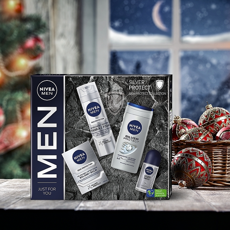 NIVEA MEN Silver Protect (Rasierschaum 200ml + After Shave Balsam 100ml + Deo Roll-on 50ml + Duschgel 250ml) - Körperpflegeset — Bild N3