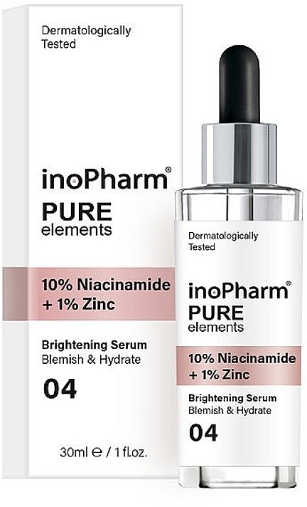 Gesichtsserum mit 10% Niacinamid und 1% Zink - InoPharm Pure Elements 10% Niacinamide + 1% Zinc Brightening Serum — Bild N1