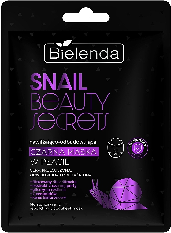 Feuchtigkeitsspendende und regenerierende schwarze Tuchmaske  - Bielenda Snail Beauty Secrets Black Sheet Mask  — Bild N1