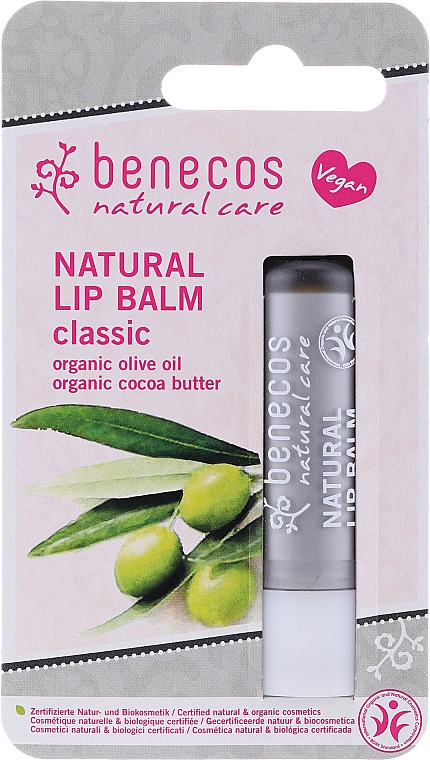 Pflegender, feuchtigkeitsspendender und schützender Bio Lippenbalsam mit Olivenöl und Kakaobutter - Benecos Natural Care Lip Balm Classic — Bild N1