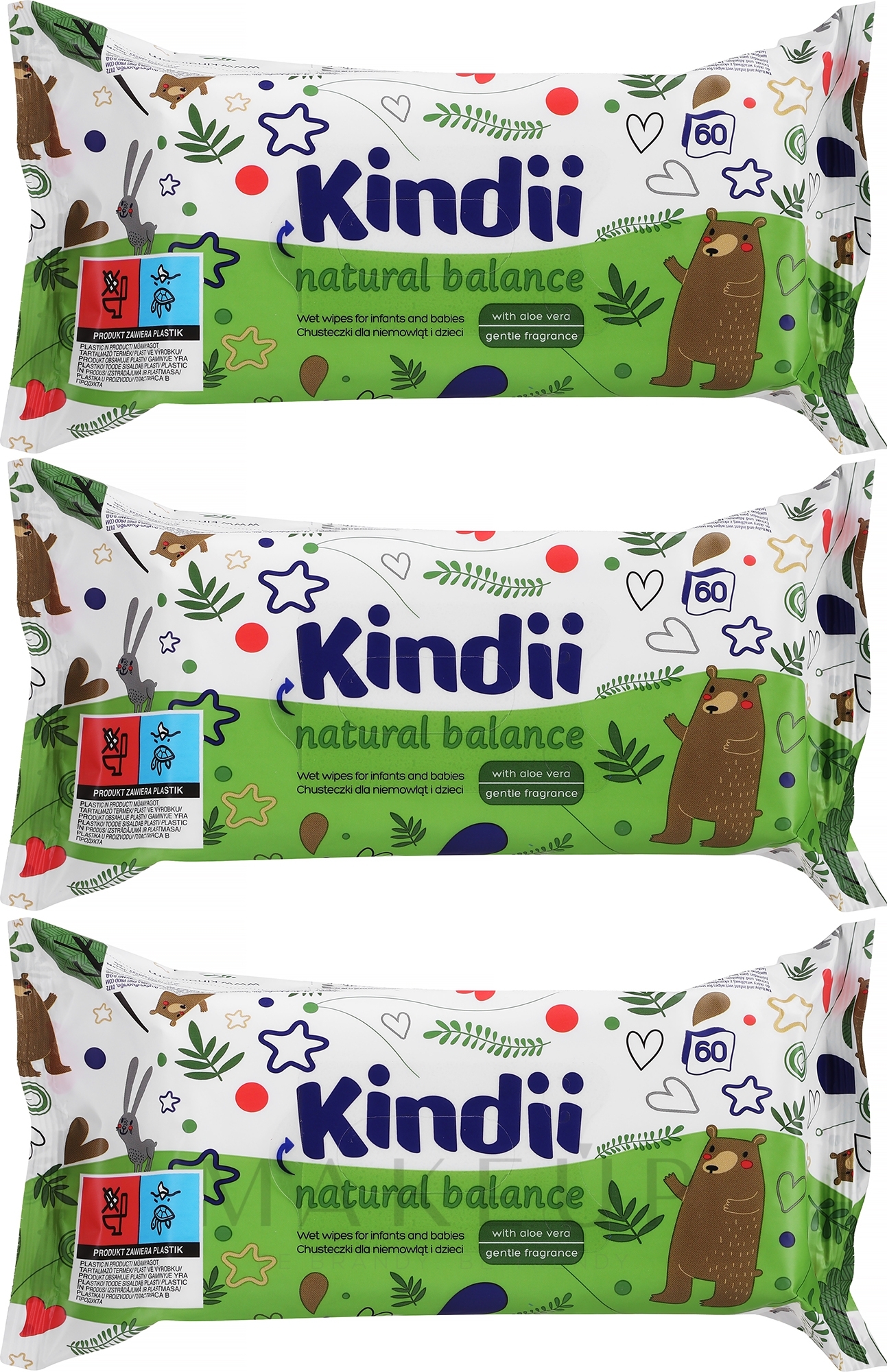 Feuchttücher für Kinder - Kindii Natural Balance Cleanic — Foto 3 x 60 St.