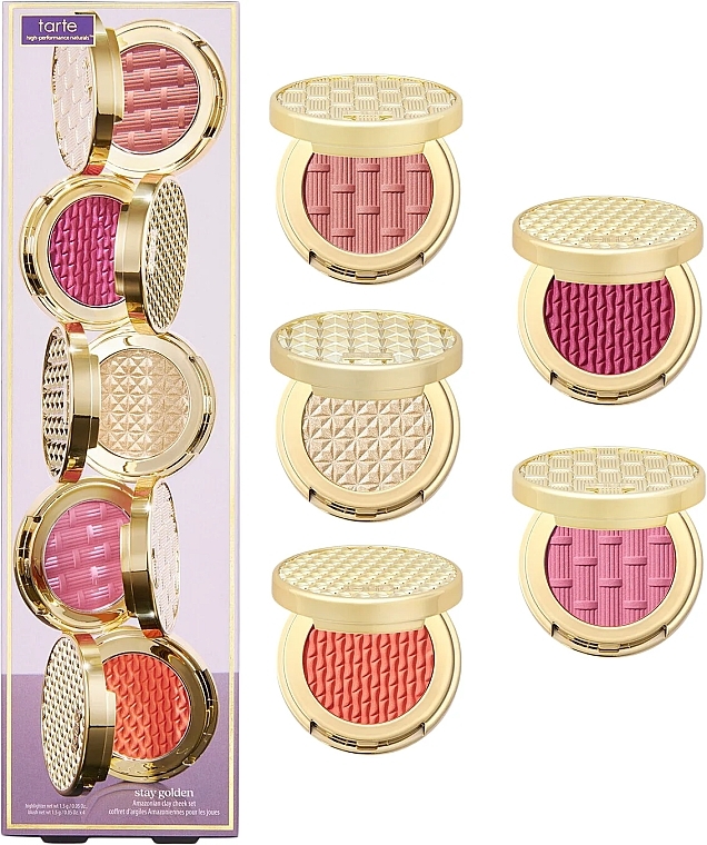 Set - Tarte Cosmetics Stay Golden Amazonian Clay Cheek Set (Highlighter/1,5 g + Blush/4 x 1,5 g) — Bild N1