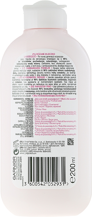 Beruhigende Gesichtsreinigungsmilch mit Rosenwasser - Garnier Skin Naturals Botanical Rose Water Milk — Foto N2