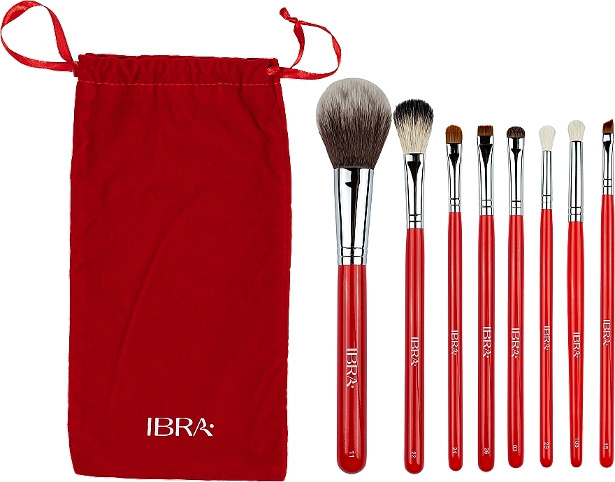 Make-up Pinselset in Etui 8 St. - Ibra Brush Set Red — Bild N1