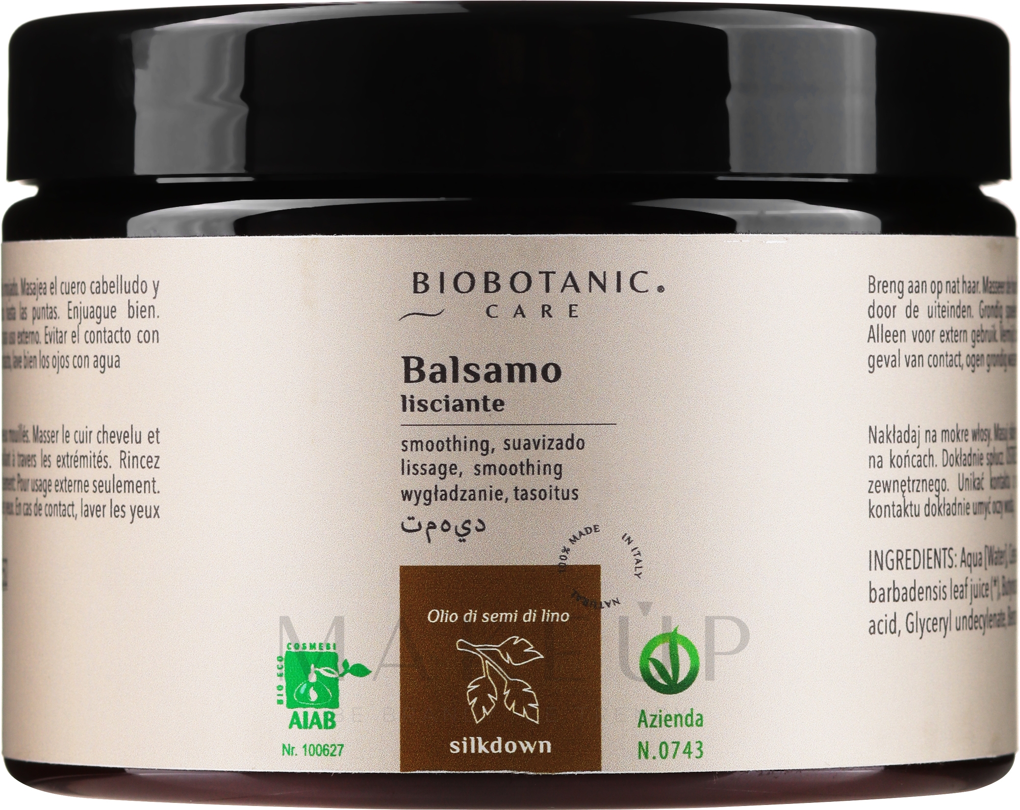 Glättende Haarspülung mit Leinöl - BioBotanic Silk Down Smoothing Balm — Bild 500 ml