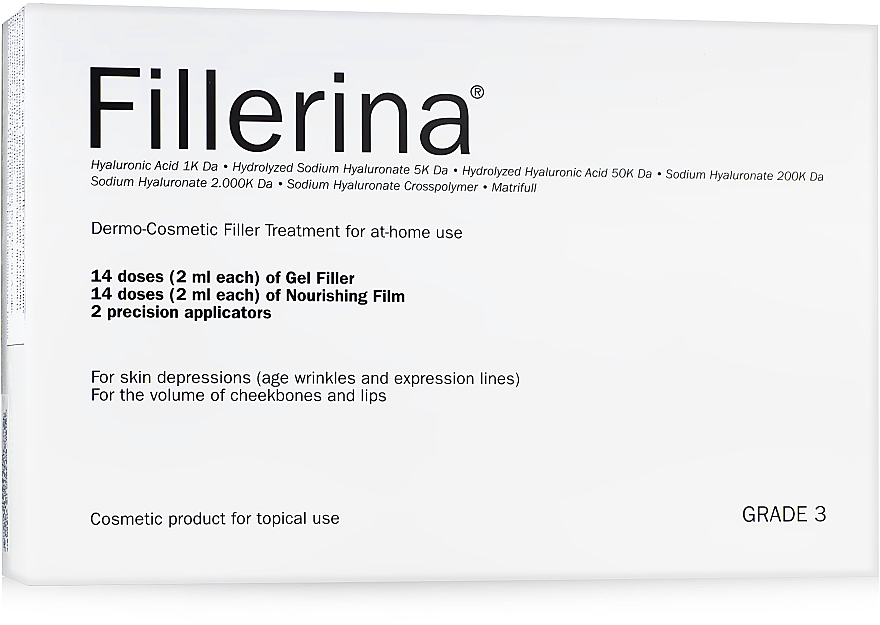Dermo-kosmetische Gesichtsbehandlung Klasse 3 - Fillerina Dermo-Cosmetic Filler Treatment Grade 1 (Gesichtsgel 30ml + Gesichtscreme 30ml + Applikator 2St.) — Bild N1