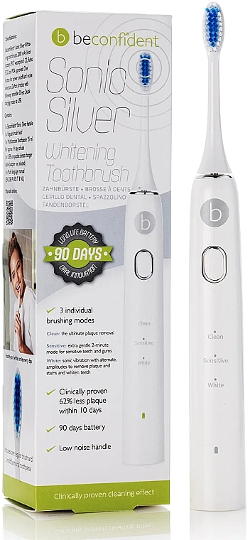 Elektrische aufhellende Zahnbürste weiß-silber - Beconfident Sonic Whitening Electric Toothbrush White/Silver  — Bild N1