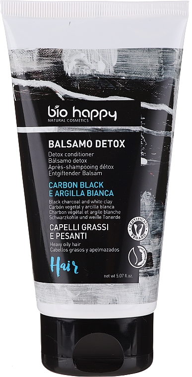 Entgiftende Haarspülung mit Schwarzkohle und weißer Tonerde für fettiges Haar - Bio Happy Detox Conditioner Black Charcol And White Clay — Bild N1