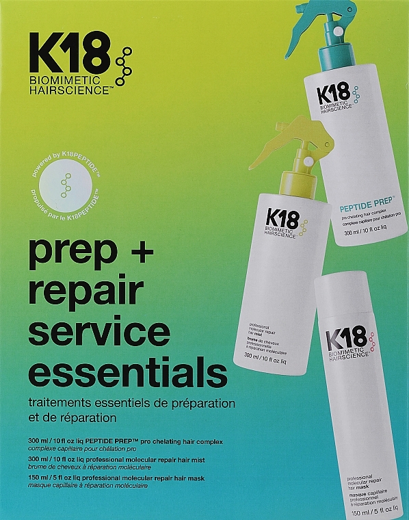 Haarpflegeset - K18 Hair Prep + Repair Service Essentials Set (complex/hair/300ml + mist/hair/300ml + mask/hair/150ml) — Bild N1
