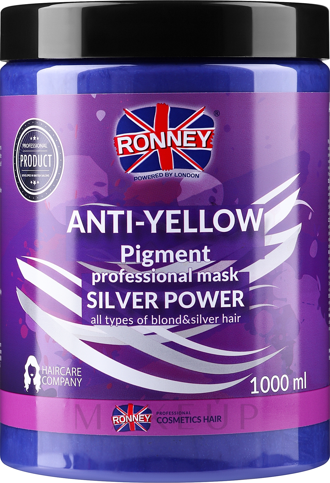 Haarmaske gegen Gelbstich - Ronney Professional Anti-Yellow Pigment Silver Power Mask — Bild 1000 ml