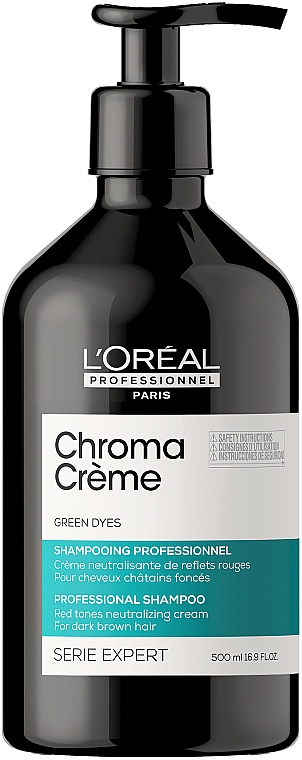 Pflegeshampoo für braunes Haar mit grünen Pigmenten zur Neutralisierung von Rottönen - L'Oreal Professionnel Serie Expert Chroma Creme Professional Shampoo Green Dyes — Bild N5