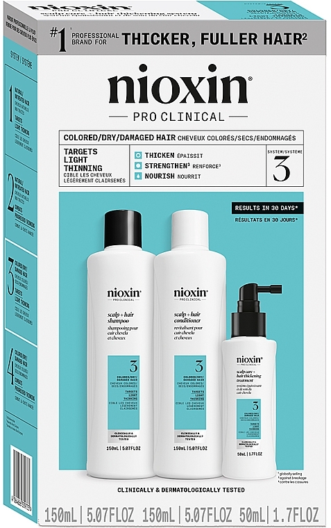 Set - Nioxin Pro Clinical System 3 Set (Shampoo 150ml + Conditioner 150ml + Serum 50ml)  — Bild N1