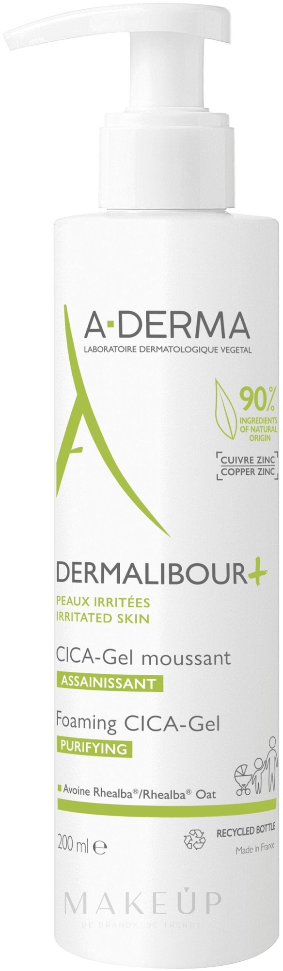 Schäumendes Gesichtsreinigungsgel für irritierte Haut - A-Derma Dermalibour+ — Bild 200 ml