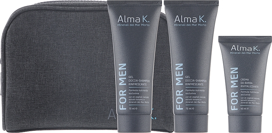 Reiseset für Männer - Alma K. Recharge Travel Kit For Men (Duschgel 75ml + After Shave Balsam 40ml + Shampoo-Balsam 40ml + Kosmetiktasche) — Bild N7