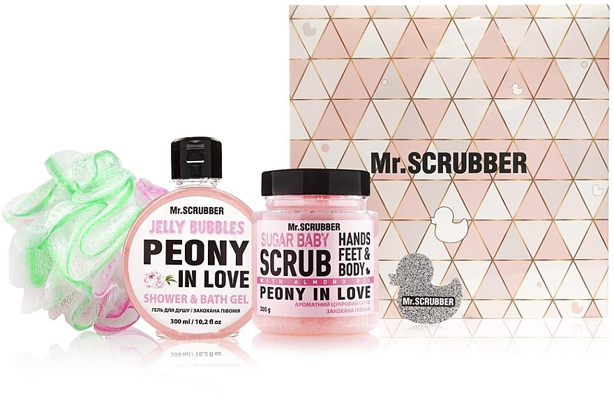 Set - Mr.Scrubber "Peony in love" (body/scr/300 g + sh/gel/275 ml + sh/sponge) — Bild N1