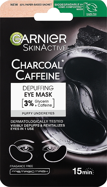 Beruhigende Maskenpflaster für die Augen - Garnier SkinActive Charcoal Caffeine Depuffing Eye Mask — Bild N1