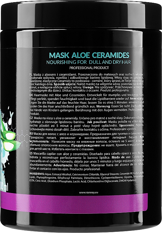 Maske für trockenes und stumpfes Haar - Ronney Professional Aloe Ceramides Mask Nourishing — Bild N4