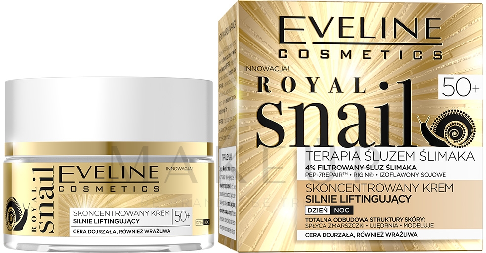 Lifting-Gesichtscreme mit Schneckenschleim-Extrakt 50+ - Eveline Cosmetics Royal Snail 50+ — Bild 50 ml