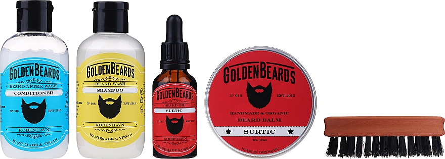 Bartpflegeset - Golden Beards Starter Beard Kit Surtic (Bartbalsam 60ml + Bartöl 30ml + Bartshampoo 100ml + Bartconditioner 100ml + Bartbürste) — Bild N2