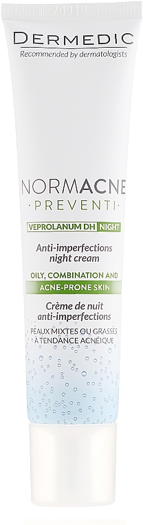 Anti-Akne Nachtcreme für fettige und Mischhaut gegen Unvollkommenheiten - Dermedic Normacne Preventi Anti-Imperfections Night Cream