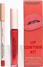 Makeup Revolution Lip Contour Kit Coral Babe (Flüssiger Lippenstift 3ml + Lippenkonturenstift 0.8g) - Lippenset — Bild N2